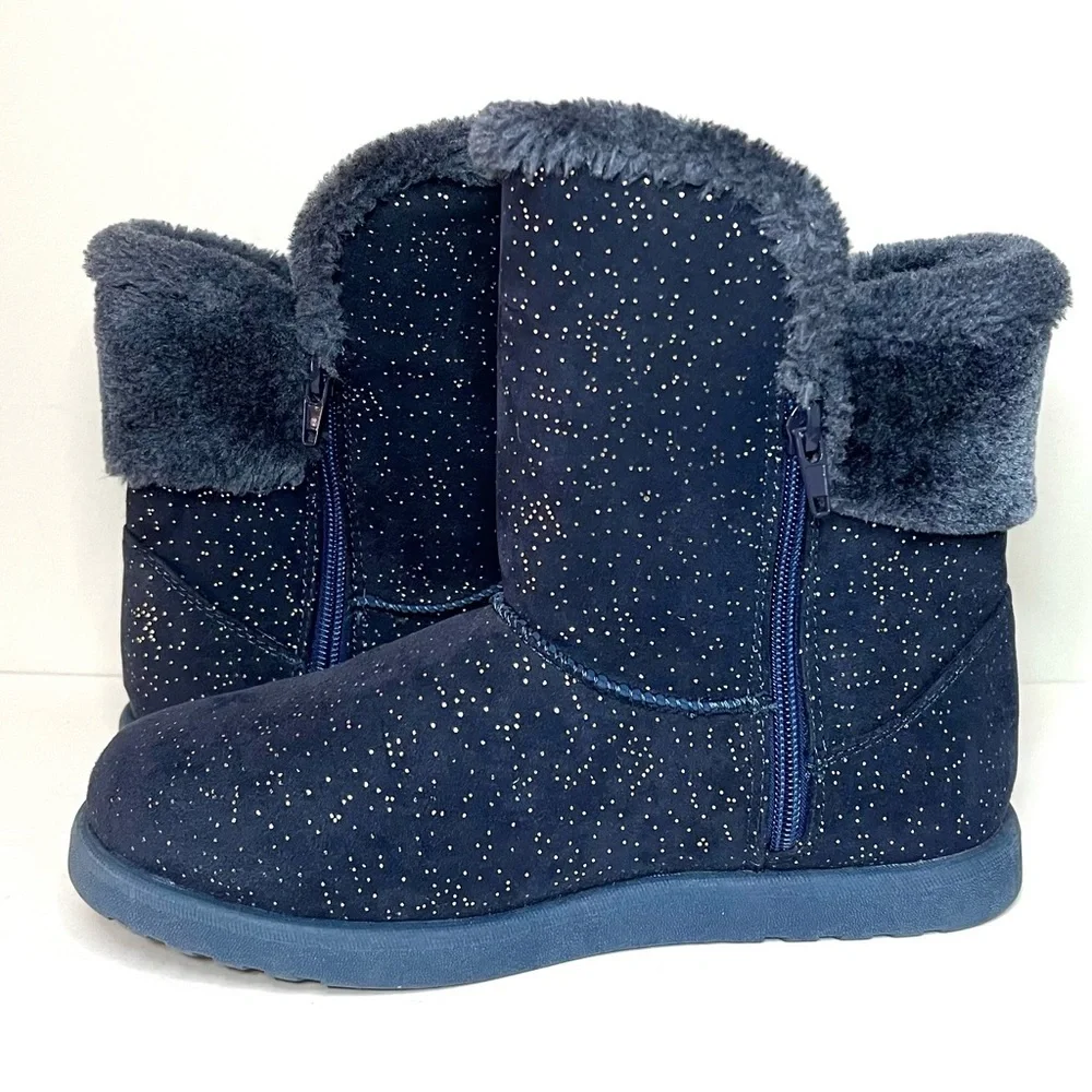 Roebuck & Co Girls Pull On Glitter Faux Fur Lined Winter Boots Sz 5